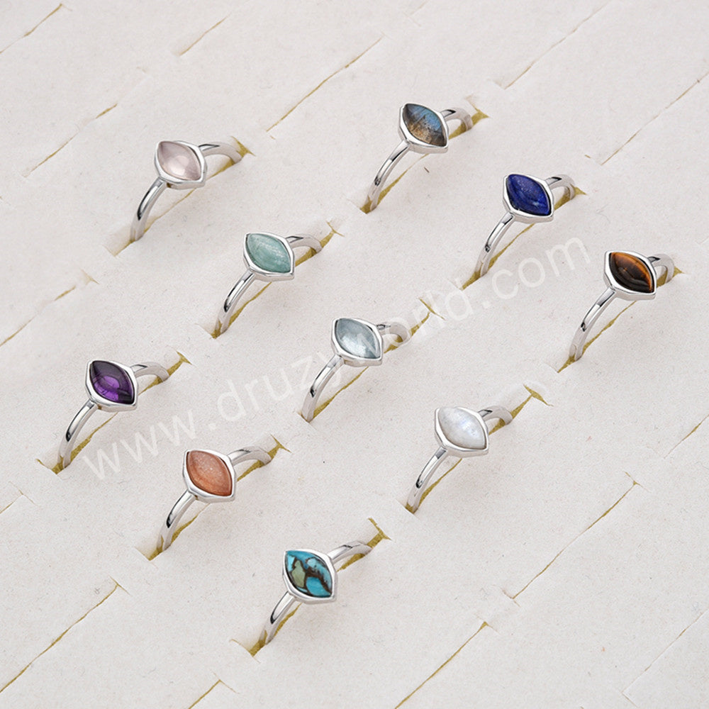 S925 Sterling Silver Marquise Gemstone Adjustable Ring Gold Plated Birthstone Jewelry For Women SS312