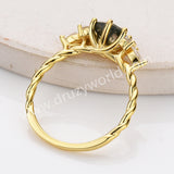 925 Sterling Silver CZ Hexagon Faceted Moss Agate Twisted Ring Zircon Ring in Gold, Natural Agate Jewelry SS314-1