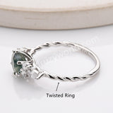 925 Sterling Silver Hexagon CZ Moss Agate Faceted Ring Zircon Twisted Ring, Natural Gemstone Jewelry Ring SS314-2