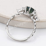 925 Sterling Silver Hexagon CZ Moss Agate Faceted Ring Zircon Twisted Ring, Natural Gemstone Jewelry Ring SS314-2