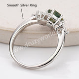 925 Sterling Silver CZ Hexagon Moss Agate Faceted Smooth Silver Ring Zircon Ring, Natural Agate Jewelry SS315-2