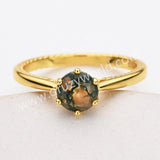 925 Sterling Silver Claw Round Moss Agate Faceted Gold Ring, Natural Agate Jewelry Ring SS317RG