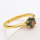 925 Sterling Silver Claw Round Moss Agate Faceted Gold Ring, Natural Agate Jewelry Ring SS317RG