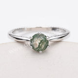 925 Sterling Silver Claw Round Moss Agate Faceted Ring, Agate Gemstone Jewelry Ring SS317RS