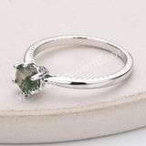 925 Sterling Silver Claw Round Moss Agate Faceted Ring, Agate Gemstone Jewelry Ring SS317RS