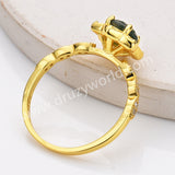 Pretty 925 Sterling Silver Claw CZ Round Moss Agate Faceted Gold Ring, Zircon Flower Ring, Gemstone Jewelry Ring SS318-1