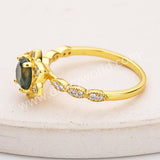 Pretty 925 Sterling Silver Claw CZ Round Moss Agate Faceted Gold Ring, Zircon Flower Ring, Gemstone Jewelry Ring SS318-1