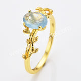 925 Silver Gold Plated Leaf Oval Labradorite Agate Moonstone Faceted Ring, Healing Crystal Ring, Gemstone Jewelry Ring SS321-1