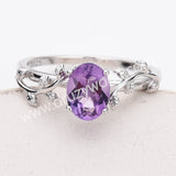 925 Sterling Silver Oval Cut Natural Amethyst Rose Quartz Moonstone Faceted Ring, Leaf Band Ring Jewelry SS321RS