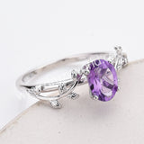 925 Sterling Silver Oval Cut Natural Amethyst Rose Quartz Moonstone Faceted Ring, Leaf Band Ring Jewelry SS321RS