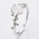 925 Sterling Silver Oval Cut Natural Amethyst Rose Quartz Moonstone Faceted Ring, Leaf Band Ring Jewelry SS321RS