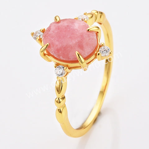 Gold Claw Oval Gemstone CZ Ring, S925 Sterling Silver Jewelry SS323RG