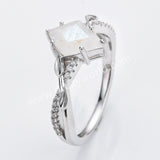 S925 Silver Diamond Shape Natural Moonstone Gemstone Faceted Ring, CZ Ring, Fashion Jewelry Ring For Women SS324RS