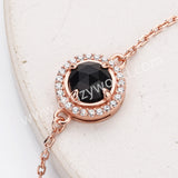 Rose Gold Claw Round Black Agate Bracelet Zircon Bracelet, Faceted Moonstone Gemstone Jewelry Bracelet SS327