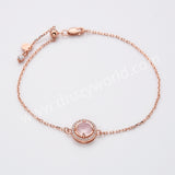 Rose Gold Claw Round Black Agate Bracelet Zircon Bracelet, Faceted Moonstone Gemstone Jewelry Bracelet SS327