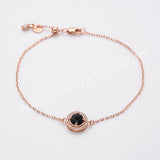 Rose Gold Claw Round Black Agate Bracelet Zircon Bracelet, Faceted Moonstone Gemstone Jewelry Bracelet SS327