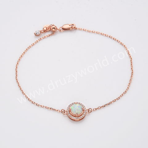 Rose Gold Claw Round Black Agate Bracelet Zircon Bracelet, Faceted Moonstone Gemstone Jewelry Bracelet SS327