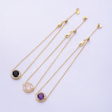 Round Gemstone CZ Gold Chain Bracelet, 925 Sterling Silver Crystal Jewelry SS327RG