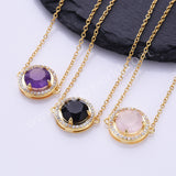 Round Gemstone CZ Gold Chain Bracelet, 925 Sterling Silver Crystal Jewelry SS327RG