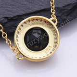 Round Gemstone CZ Gold Chain Bracelet, 925 Sterling Silver Crystal Jewelry SS327RG