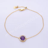 Round Gemstone CZ Gold Chain Bracelet, 925 Sterling Silver Crystal Jewelry SS327RG