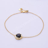 Round Gemstone CZ Gold Chain Bracelet, 925 Sterling Silver Crystal Jewelry SS327RG
