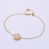 Round Gemstone CZ Gold Chain Bracelet, 925 Sterling Silver Crystal Jewelry SS327RG