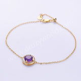 Round Gemstone CZ Gold Chain Bracelet, 925 Sterling Silver Crystal Jewelry SS327RG
