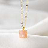 Square Citrine Gemstone Faceted Gold Pendant Necklace, Crystal Birthstone Jewelry Necklace, S925 Sterling Silver SS330NG