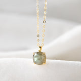 Square Citrine Gemstone Faceted Gold Pendant Necklace, Crystal Birthstone Jewelry Necklace, S925 Sterling Silver SS330NG