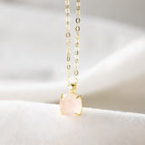 Square Citrine Gemstone Faceted Gold Pendant Necklace, Crystal Birthstone Jewelry Necklace, S925 Sterling Silver SS330NG