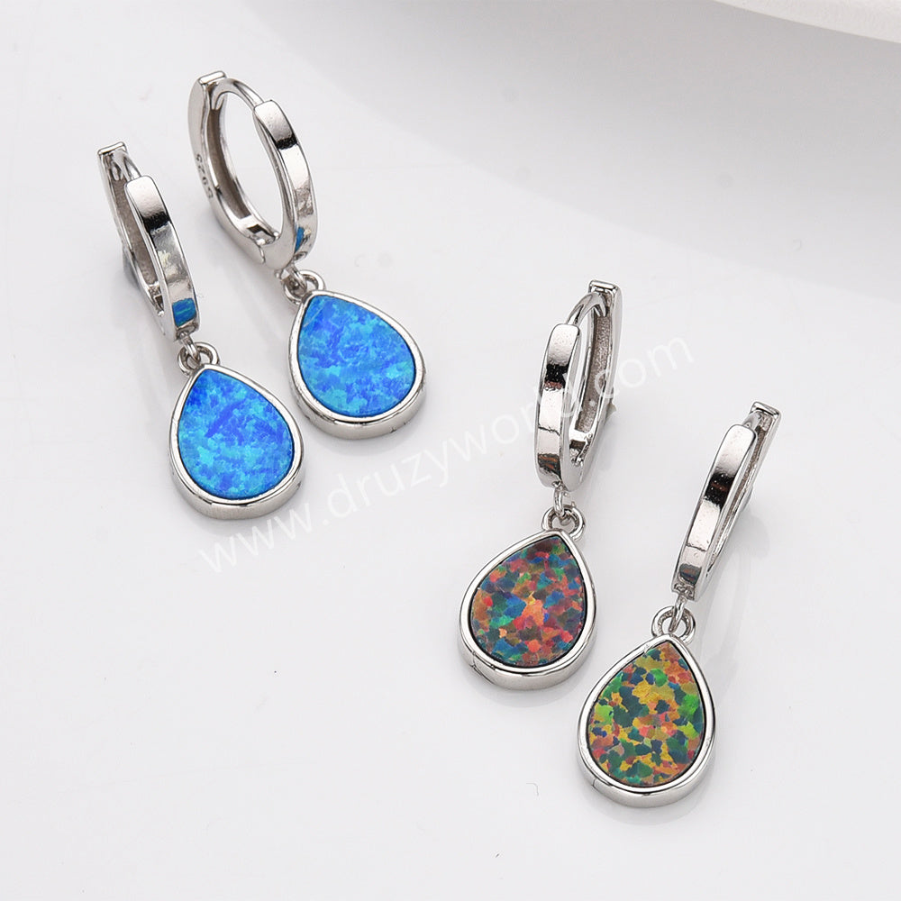 925 Sterling Silver Blue Opal Drop Dangle Earring Opal Hoop Jewelry Earrings SS340