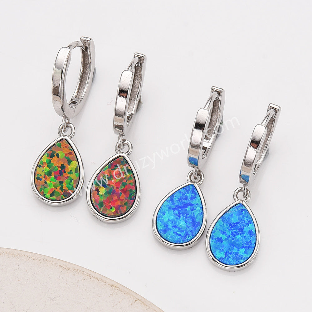 925 Sterling Silver Blue Opal Drop Dangle Earring Opal Hoop Jewelry Earrings SS340