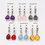 925 Sterling Silver Drop Gemstone Dangle Earrings, Faceted Birthstone Earring, Healing Crystal Jewelry SS341