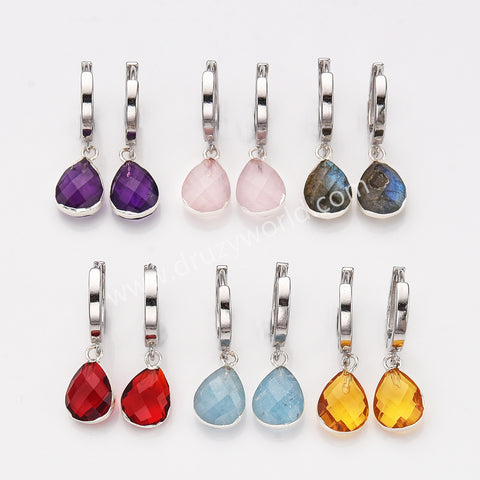 925 Sterling Silver Drop Gemstone Dangle Earrings, Faceted Birthstone Earring, Healing Crystal Jewelry SS341