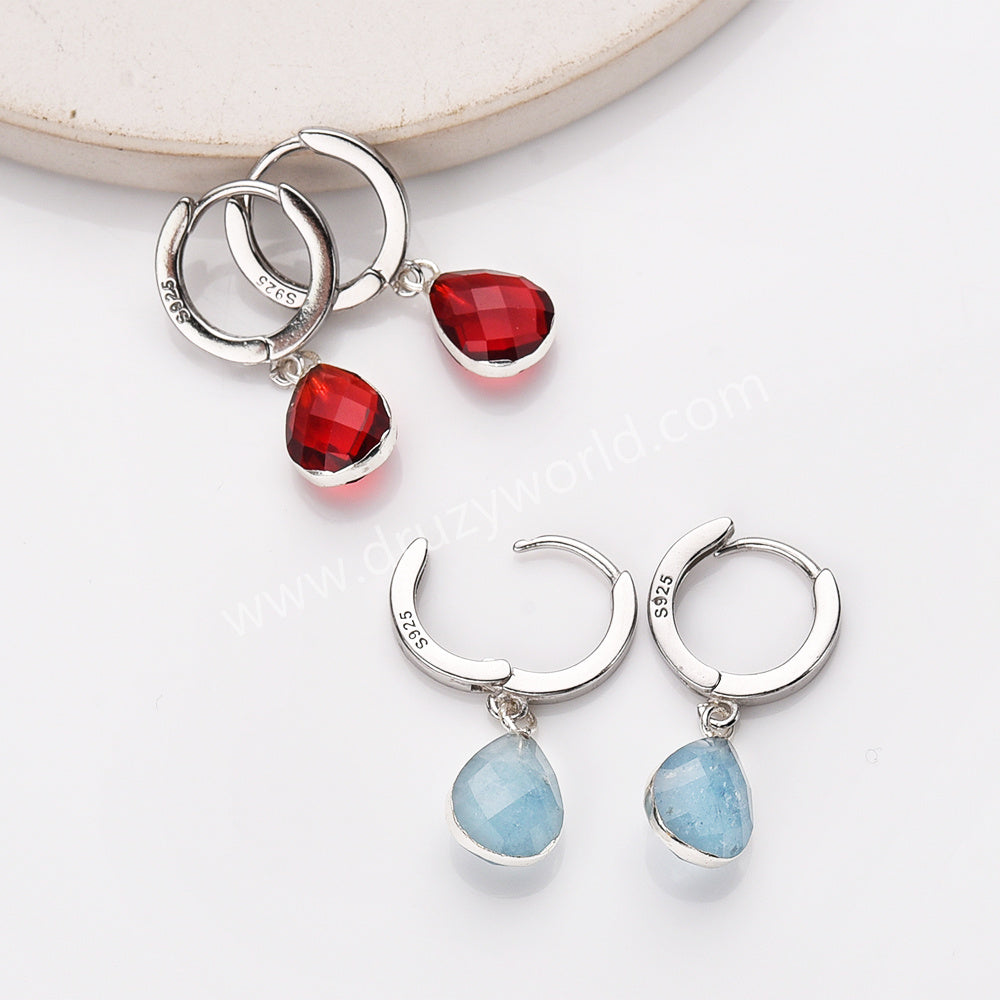 925 Sterling Silver Drop Gemstone Dangle Earrings, Faceted Birthstone Earring, Healing Crystal Jewelry SS341