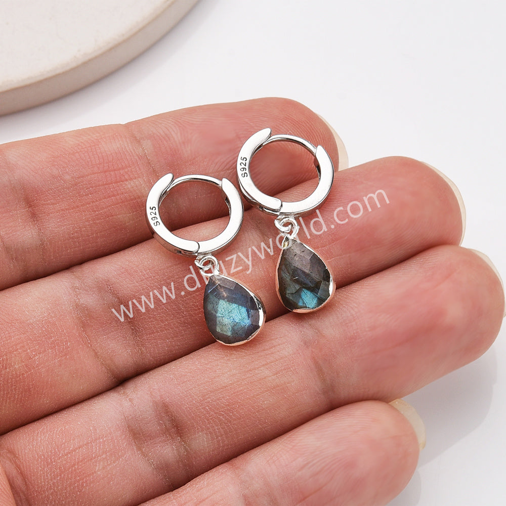 925 Sterling Silver Drop Gemstone Dangle Earrings, Faceted Birthstone Earring, Healing Crystal Jewelry SS341