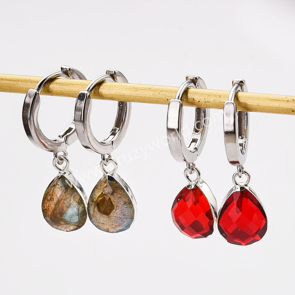 Silver Plated Drop Rose Quartz Faceted Earrings Gemstone Earrings SS341