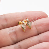 925 Sterling Silver Moss Agate Gemstone Kite Gold Stud Earrings, Dainty Green Crystal Jewelry SS360-1