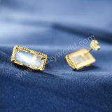 Gold Rectangular Moonstone Crystal Stud Earrings, 925 Sterling Silver Jewelry Studs SS367-1