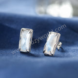 925 Sterling Silver Rectangular Moonstone Stud Earrings, Natural Crystal Jewelry Studs SS367-2