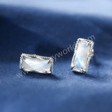 925 Sterling Silver Rectangular Moonstone Stud Earrings, Natural Crystal Jewelry Studs SS367-2