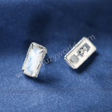 925 Sterling Silver Rectangular Moonstone Stud Earrings, Natural Crystal Jewelry Studs SS367-2