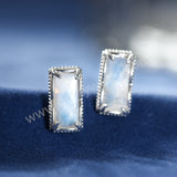 925 Sterling Silver Rectangular Moonstone Stud Earrings, Natural Crystal Jewelry Studs SS367-2