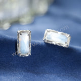 925 Sterling Silver Rectangular Moonstone Stud Earrings, Natural Crystal Jewelry Studs SS367-2