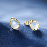 Gold Claw Teardrop Natural Moonstone CZ Stud Earrings, 925 Sterling Silver Crystal Jewelry Studs For Women SS368-1