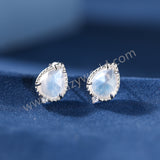 925 Sterling Silver Claw Teardrop Moonstone CZ Stud Earrings, Natural Gemstone Jewelry Studs For Women SS368-2