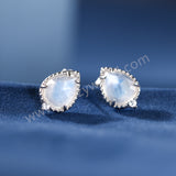 925 Sterling Silver Claw Teardrop Moonstone CZ Stud Earrings, Natural Gemstone Jewelry Studs For Women SS368-2