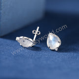 925 Sterling Silver Claw Teardrop Moonstone CZ Stud Earrings, Natural Gemstone Jewelry Studs For Women SS368-2