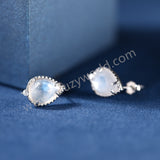 925 Sterling Silver Claw Teardrop Moonstone CZ Stud Earrings, Natural Gemstone Jewelry Studs For Women SS368-2